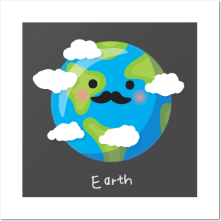 Cute Kawaai Earth Parody with Moustache Posters and Art